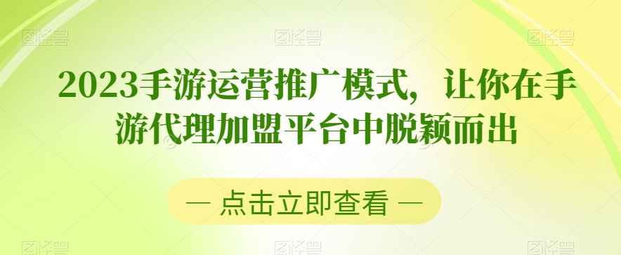 2023手游运营推广模式，让你在手游代理加盟平台中脱颖而出-杨大侠副业网