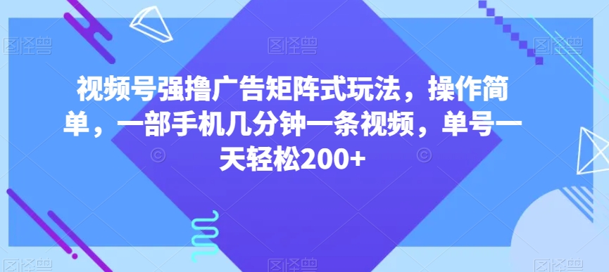 视频号强撸广告矩阵式玩法，操作简单，一部手机几分钟一条视频，单号一天轻松200+【揭秘】-杨大侠副业网