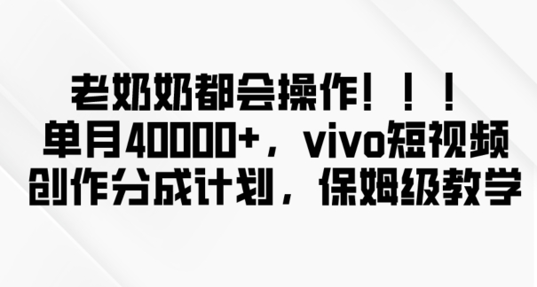 老奶奶都会操作，新平台无脑操作，单月40000+，vivo短视频创作分成计划【揭秘】-杨大侠副业网