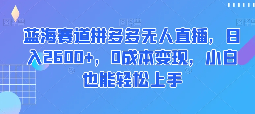 蓝海赛道拼多多无人直播，日入2600+，0成本变现，小白也能轻松上手【揭秘】-杨大侠副业网