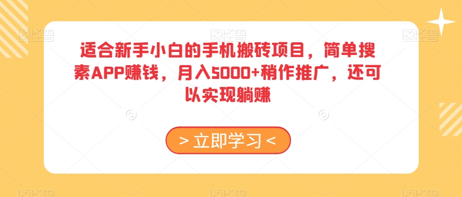 适合新手小白的手机搬砖项目，简单搜素APP赚钱，月入5000+稍作推广，还可以实现躺赚【揭秘】-杨大侠副业网