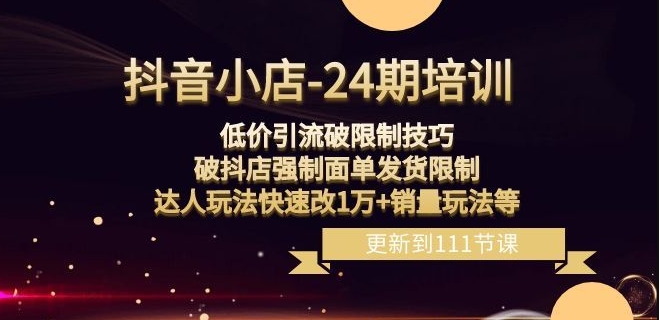 抖音小店-24期：低价引流破限制技巧，破抖店强制面单发货限制，达人玩法快速改1万+销量玩法等-杨大侠副业网