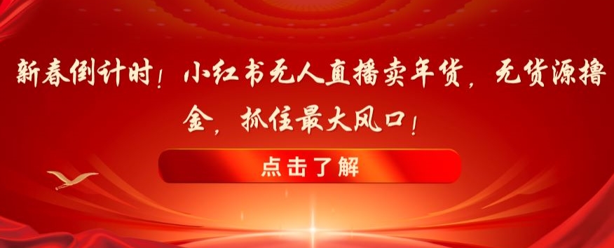 新春倒计时！小红书无人直播卖年货，无货源撸金，抓住最大风口【揭秘】-杨大侠副业网