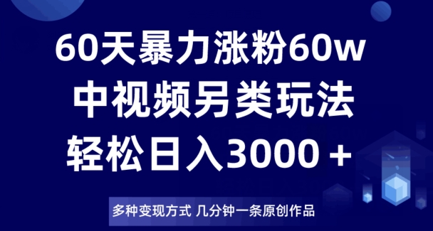 60天暴力涨粉60W，中视频另类玩法，日入3000＋，几分钟一条原创作品多种变现方式-杨大侠副业网