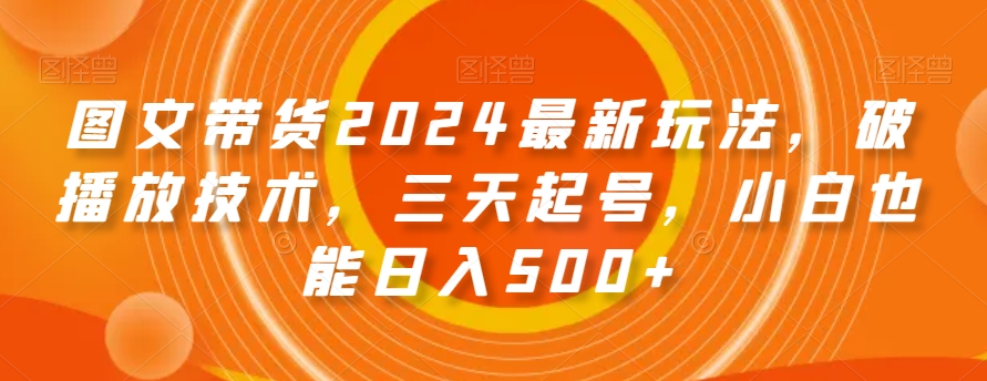 图文带货2024最新玩法，破播放技术，三天起号，小白也能日入500+【揭秘】-杨大侠副业网