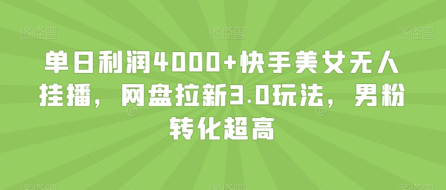 单日利润4000+快手美女无人挂播，网盘拉新3.0玩法，男粉转化超高【揭秘】-杨大侠副业网