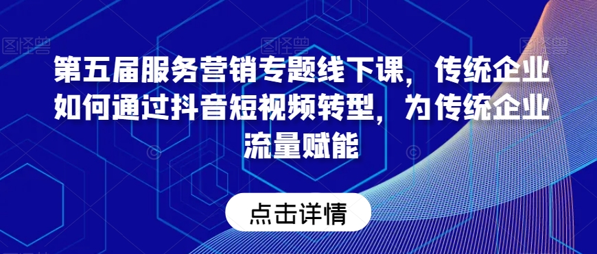 第五届服务营销专题线下课，传统企业如何通过抖音短视频转型，为传统企业流量赋能-杨大侠副业网