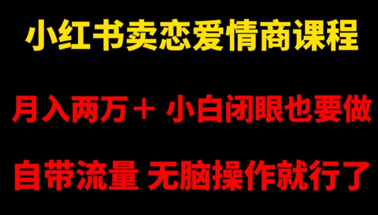 小红书卖恋爱情商课程，月入两万＋，小白闭眼也要做，自带流量，无脑操作就行了【揭秘】-杨大侠副业网