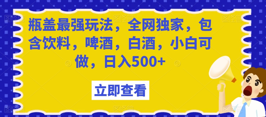 瓶盖最强玩法，全网独家，包含饮料，啤酒，白酒，小白可做，日入500+【揭秘】-杨大侠副业网