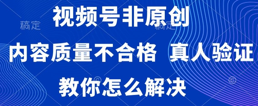 视频号非原创，内容质量不合格，真人验证，违规怎么解决【揭秘】-杨大侠副业网