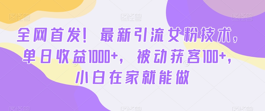 全网首发！最新引流女粉技术，单日收益1000+，被动获客100+，小白在家就能做【揭秘】-杨大侠副业网