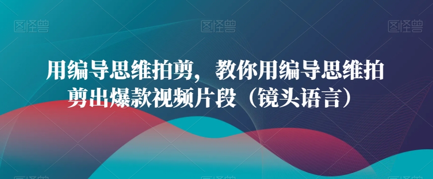 用编导思维拍剪，教你用编导思维拍剪出爆款视频片段（镜头语言）-杨大侠副业网