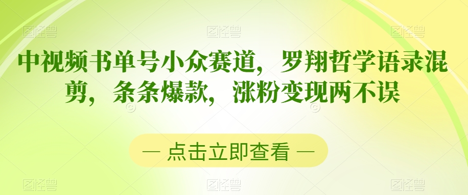 中视频书单号小众赛道，罗翔哲学语录混剪，条条爆款，涨粉变现两不误【揭秘】-杨大侠副业网