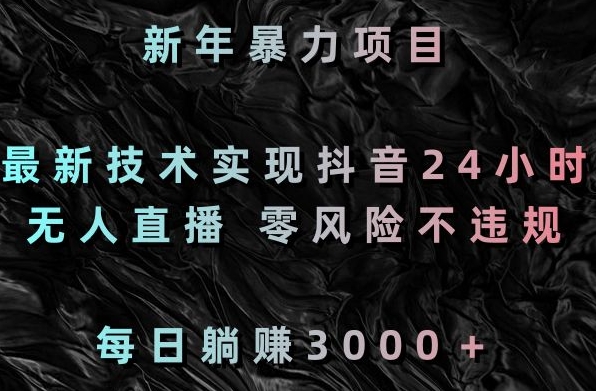 新年暴力项目，最新技术实现抖音24小时无人直播，零风险不违规，每日躺赚3000＋【揭秘】-杨大侠副业网