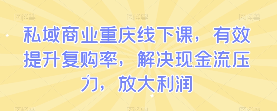 私域商业重庆线下课，有效提升复购率，解决现金流压力，放大利润-杨大侠副业网