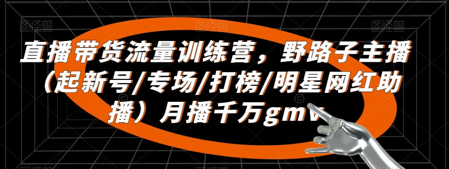 直播带货流量训练营，​野路子主播（起新号/专场/打榜/明星网红助播）月播千万gmv-杨大侠副业网