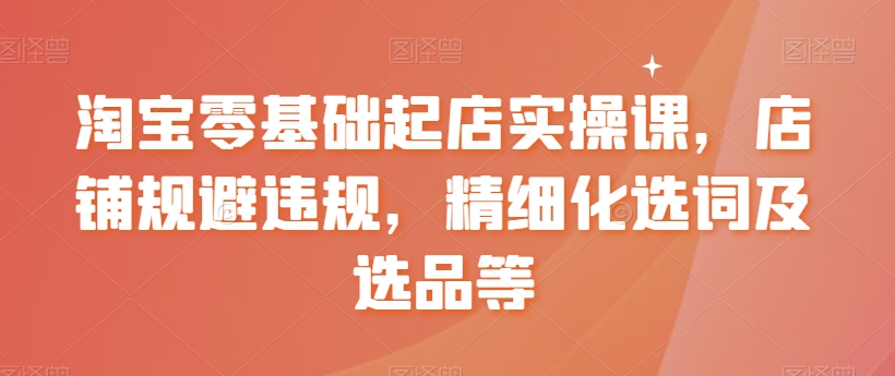 淘宝零基础起店实操课，店铺规避违规，精细化选词及选品等-杨大侠副业网