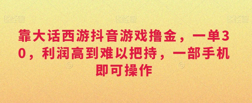 靠大话西游抖音游戏撸金，一单30，利润高到难以把持，一部手机即可操作，日入3000+【揭秘】-杨大侠副业网