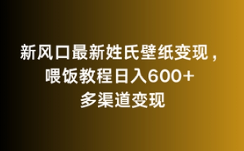 新风口最新姓氏壁纸变现，喂饭教程日入600+【揭秘】-杨大侠副业网