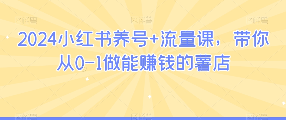 2024小红书养号+流量课，带你从0-1做能赚钱的薯店-杨大侠副业网