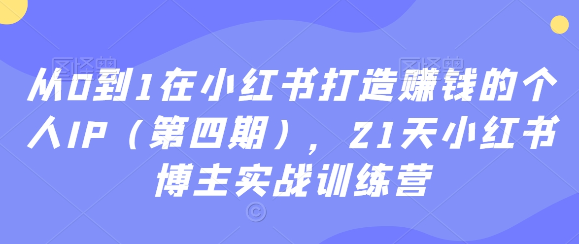 从0到1在小红书打造赚钱的个人IP（第四期），21天小红书博主实战训练营-杨大侠副业网