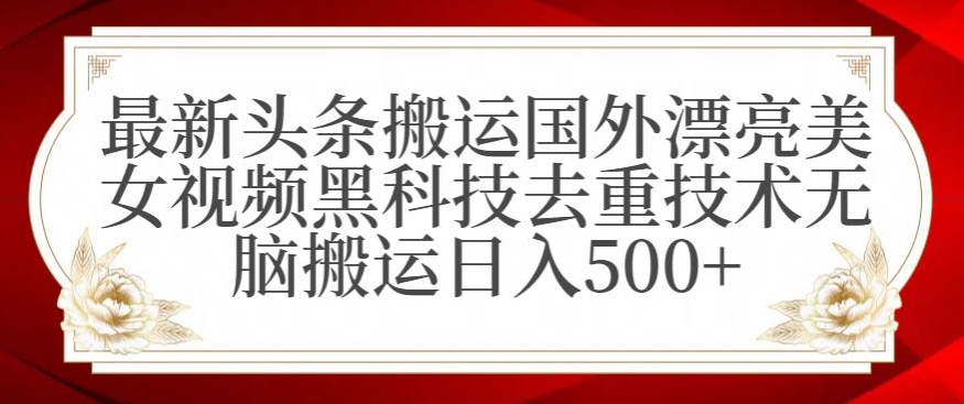 最新头条搬运国外漂亮美女视频黑科技去重技术无脑搬运日入500+【揭秘】-杨大侠副业网