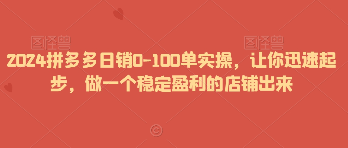 2024拼多多日销0-100单实操，让你迅速起步，做一个稳定盈利的店铺出来-杨大侠副业网