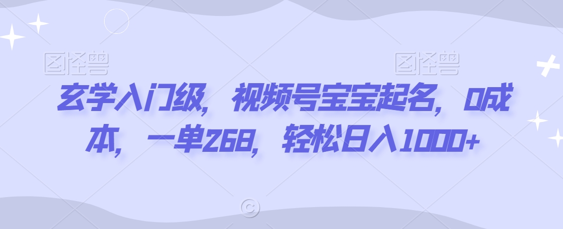 玄学入门级，视频号宝宝起名，0成本，一单268，轻松日入1000+【揭秘】-杨大侠副业网