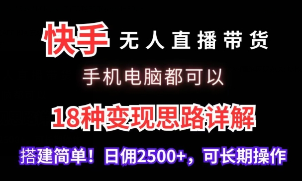 快手无人直播带货，手机电脑都可以，18种变现思路详解，搭建简单日佣2500+【揭秘】-杨大侠副业网