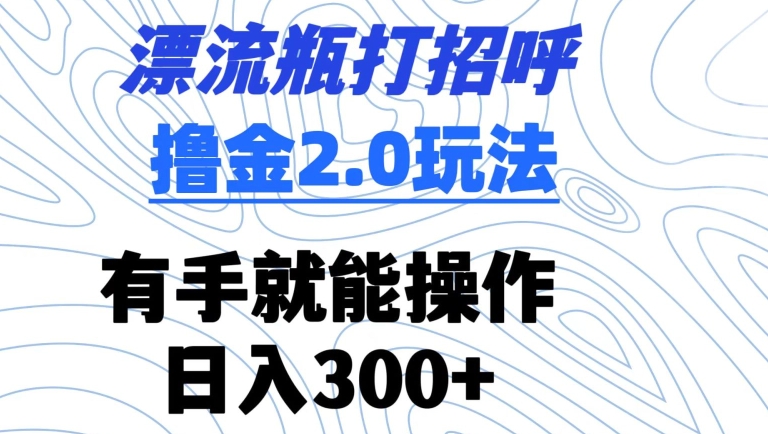 漂流瓶打招呼撸金2.0玩法，有手就能做，日入300+【揭秘】-杨大侠副业网