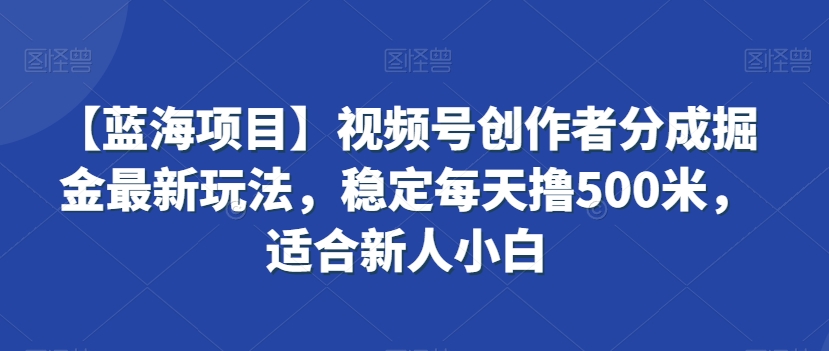 【蓝海项目】视频号创作者分成掘金最新玩法，稳定每天撸500米，适合新人小白【揭秘】-杨大侠副业网