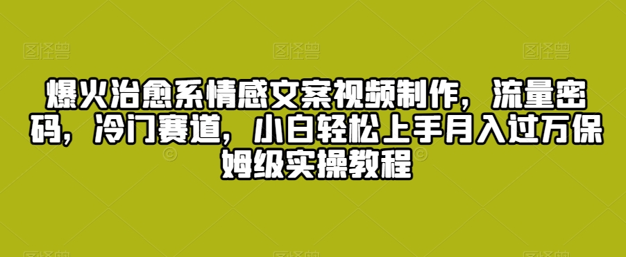 爆火治愈系情感文案视频制作，流量密码，冷门赛道，小白轻松上手月入过万保姆级实操教程【揭秘】-杨大侠副业网